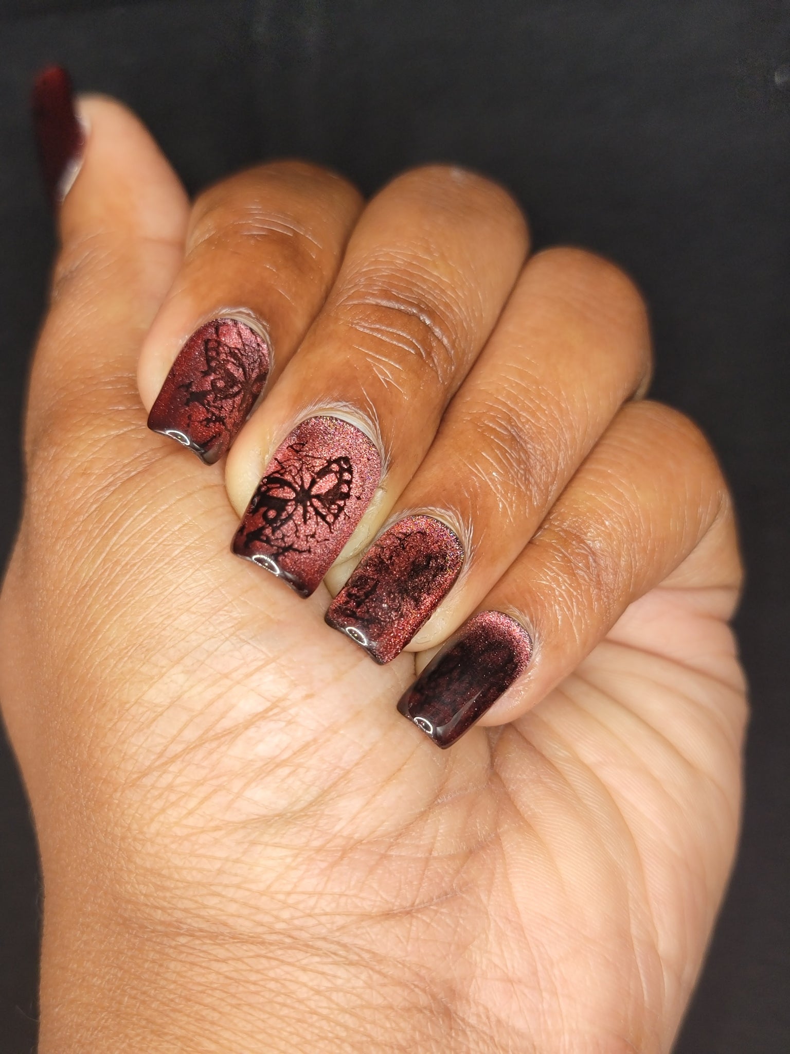 Red Butterfly Magnatized Nails